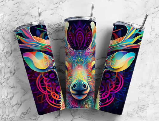 Rainbow deer 20oz Sublimation Tumbler Designs, Neon colorful 9.2 x 8.3” Straight Skinny Tumbler Wrap PNG