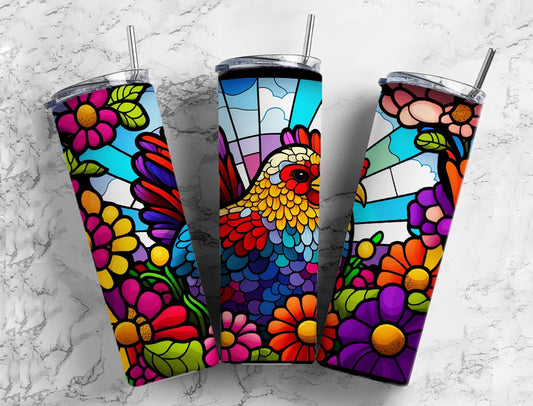 Stained Glass chicken 20oz Sublimation Tumbler Designs, rainbow neon 9.2 x 8.3” Straight Skinny Tumbler Wrap