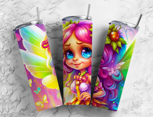 Colorful fairy 20oz Sublimation Tumbler Designs, Rainbow fantasy 9.2 x 8.3” Straight Skinny Tumbler Wrap PNG