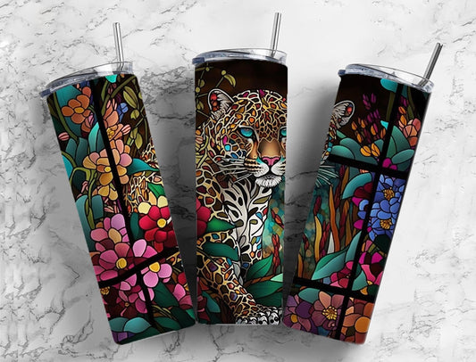 Stained Glass leopard 20oz Sublimation Tumbler Designs, Rainbow floral 9.2 x 8.3” Straight Skinny Tumbler Wrap