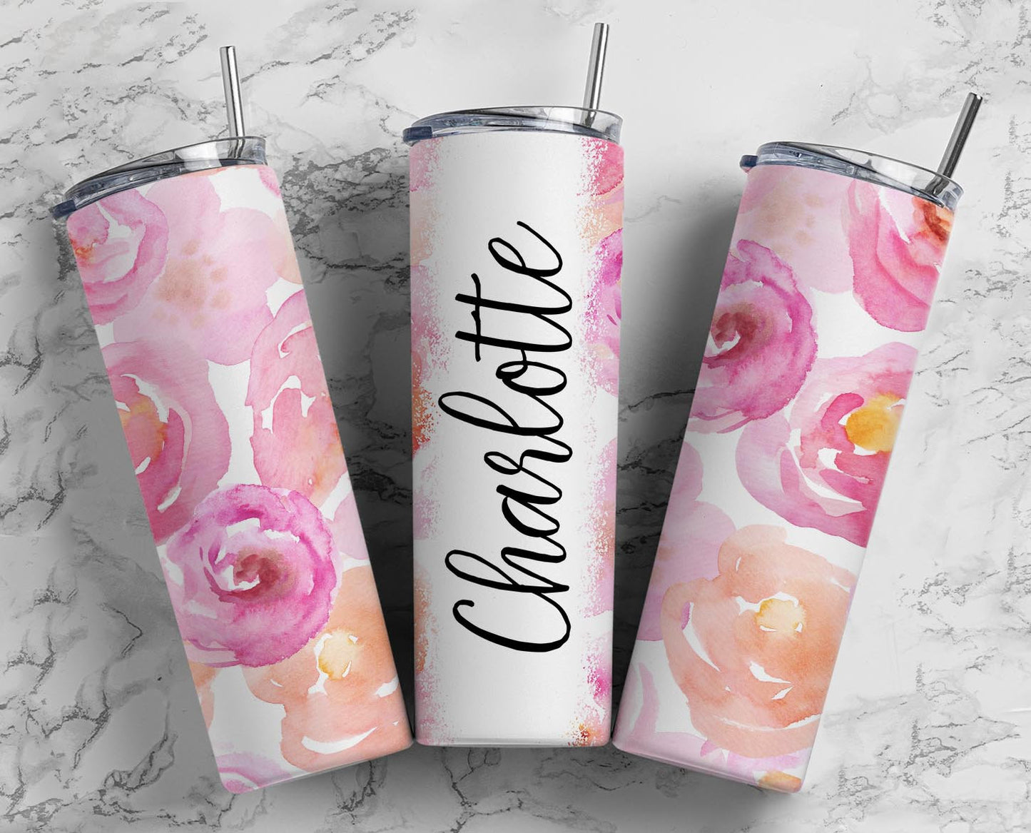 Watercolor floral 20oz Sublimation Tumbler Designs, soft pastel 9.2 x 8.3” Straight Skinny Tumbler Wrap PNG