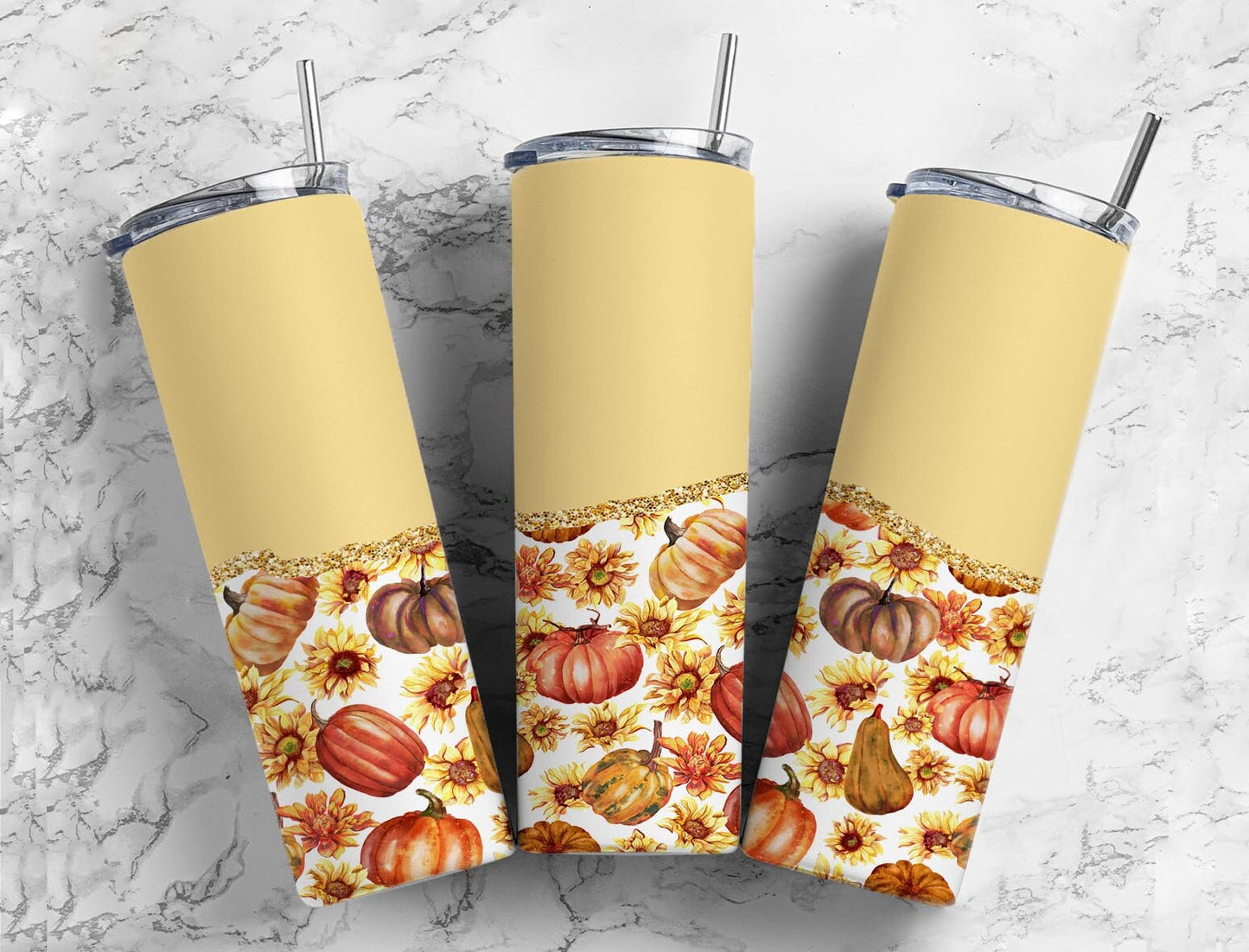 Retro Pumpkin Fall 20oz Sublimation Tumbler Designs, Smiley Face Aesthetic Floral 9.2 x 8.3” Straight Skinny Tumbler Wrap PNG17