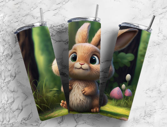 Cartoon rabbit 20oz Sublimation Tumbler Designs, Woodland forest 9.2 x 8.3” Straight Skinny Tumbler Wrap PNG