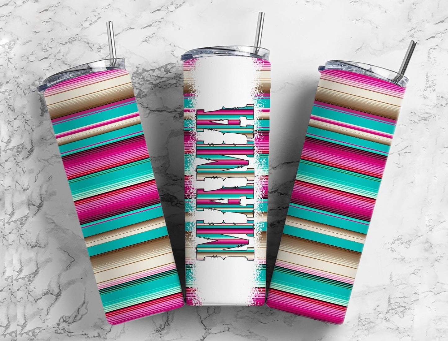 Serape Pink 20oz Sublimation Tumbler Designs, Mama Blue 9.2 x 8.3” Straight Skinny Tumbler Wrap PNG, Sublimation Design PNG