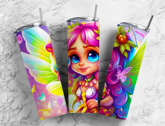 Colorful fairy 20oz Sublimation Tumbler Designs, Fantasy rainbow 9.2 x 8.3” Straight Skinny Tumbler Wrap PNG