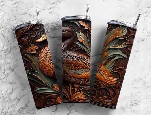 Tooled leather duck 20oz Sublimation Tumbler Designs, engraved leather 9.2 x 8.3” Straight Skinny Tumbler Wrap