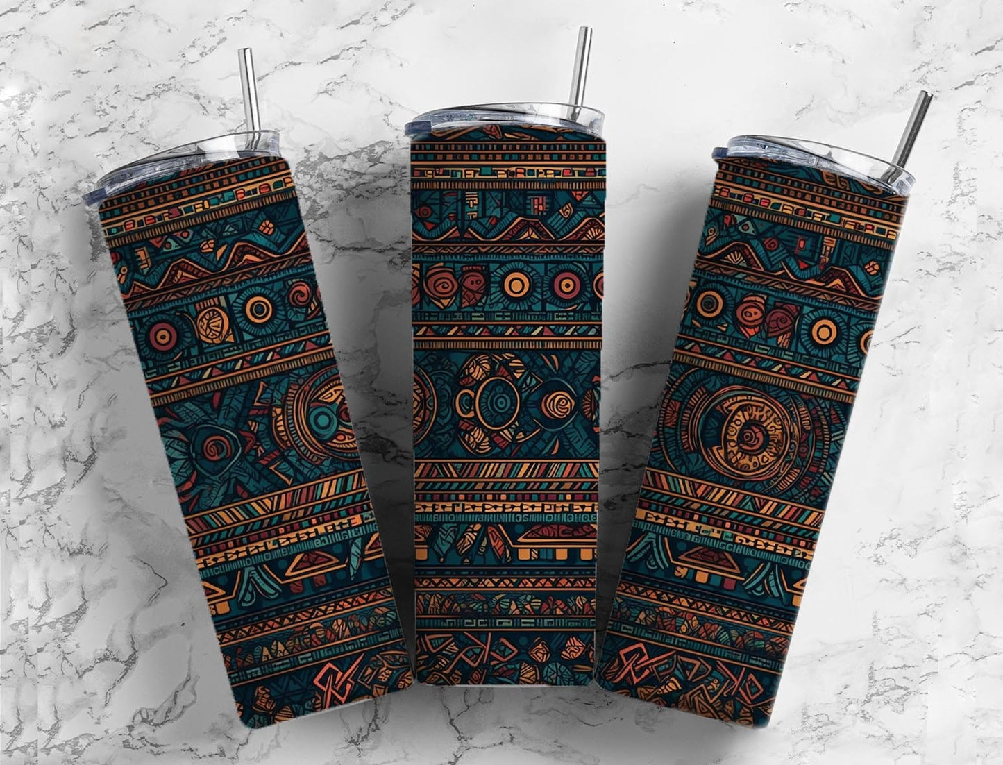 Tribal pattern 20oz Sublimation Tumbler Designs, Dark blue 9.2 x 8.3” Straight Skinny Tumbler Wrap PNG