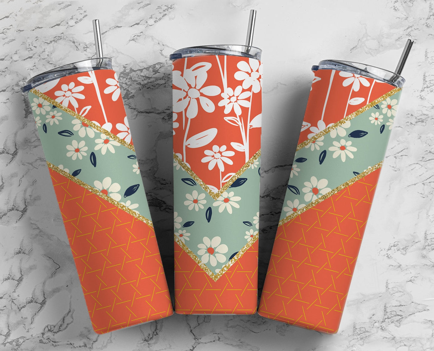 Aesthetic Floral 20oz Sublimation Tumbler Designs, Daisy Mint Green 9.2 x 8.3” Straight Skinny Tumbler Wrap PNG 1