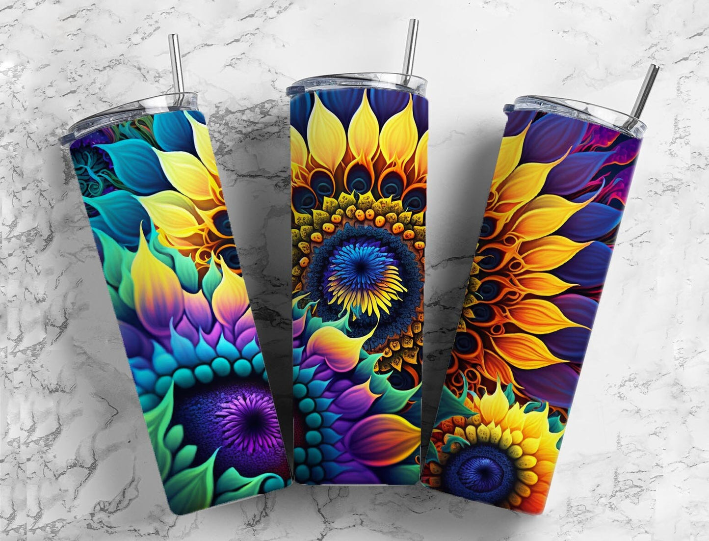 Sunflower floral 20oz Sublimation Tumbler Designs, Dark colorful 9.2 x 8.3” Straight Skinny Tumbler Wrap PNG