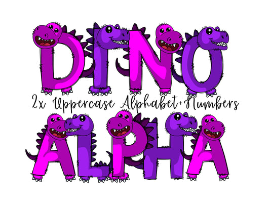 Girls Dinosaur Doodle Letters, Pink and Purples Dino Alphabet, Dinosaur Alphabet PNG, Entire Doodle Alphabet Uppercase Lowercase Numbers PNG