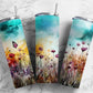 Butterfly floral 20oz Sublimation Tumbler Designs, flower field 9.2 x 8.3” Straight Skinny Tumbler Wrap PNG