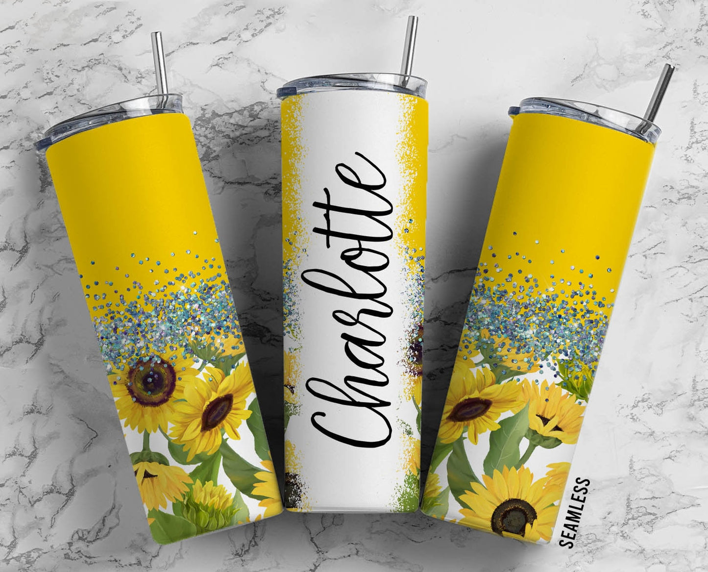 Sunflower Yellow Floral 20oz Sublimation Tumbler Designs, Cute Country 9.2 x 8.3” Straight Skinny Tumbler Wrap PNG 128