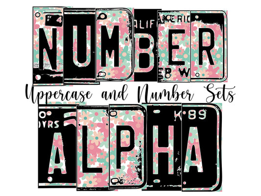 Pink Daisy Number Plate Alphabet Uppercase Numbers PNG, Retro FlowerAlphabet PNG Digital Download