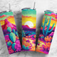 Colorful cactus 20oz Sublimation Tumbler Designs, Sunset desert 9.2 x 8.3” Straight Skinny Tumbler Wrap PNG