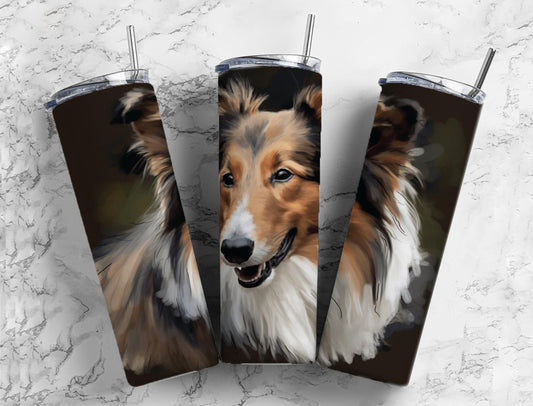 Shetland sheepdog 20oz Sublimation Tumbler Designs, Neutral 9.2 x 8.3” Straight Skinny Tumbler Wrap PNG