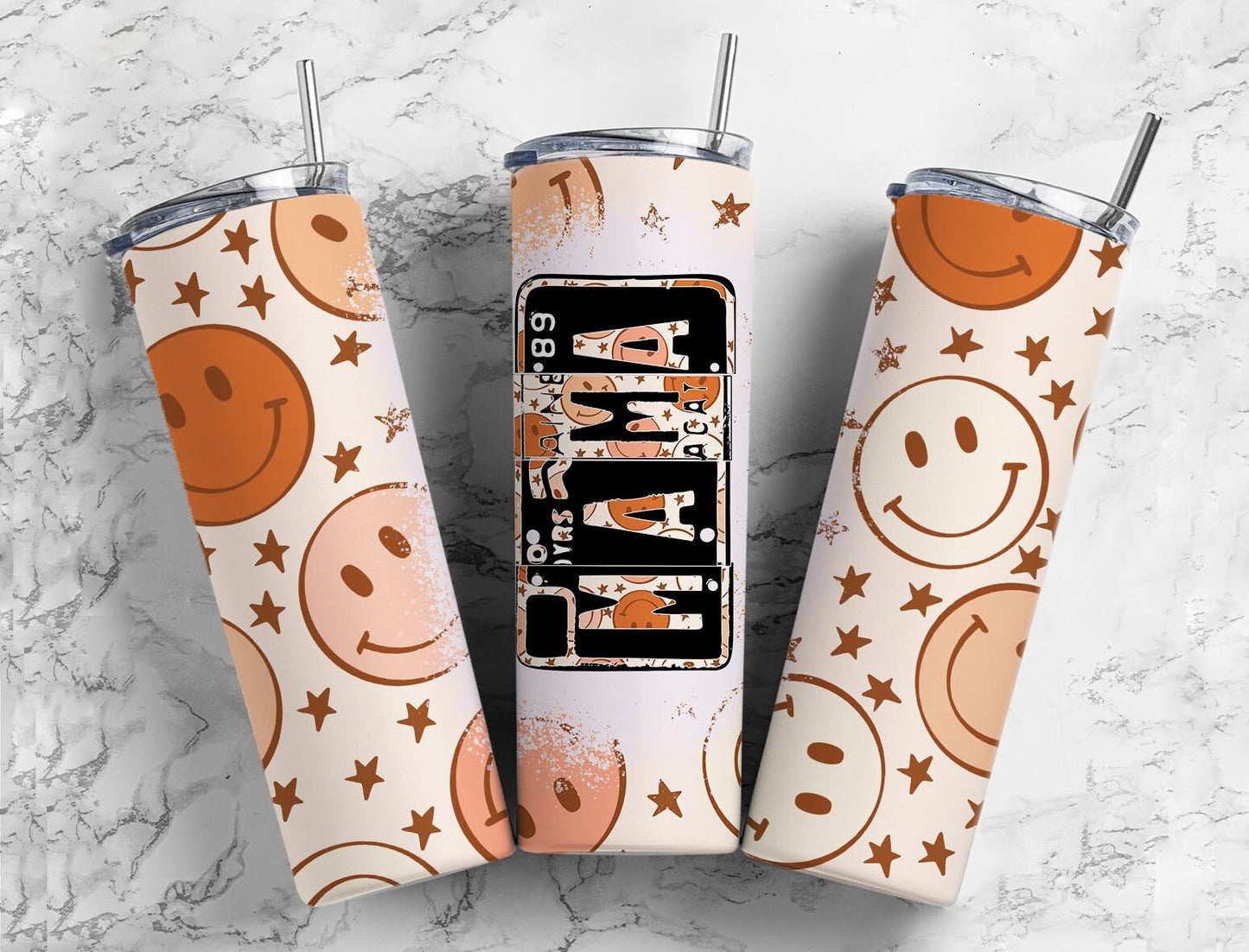 Retro Smiley face 20oz Sublimation Tumbler Designs, 9.2 x 8.3” Straight Skinny Tumbler, Tumbler Wrap PNG