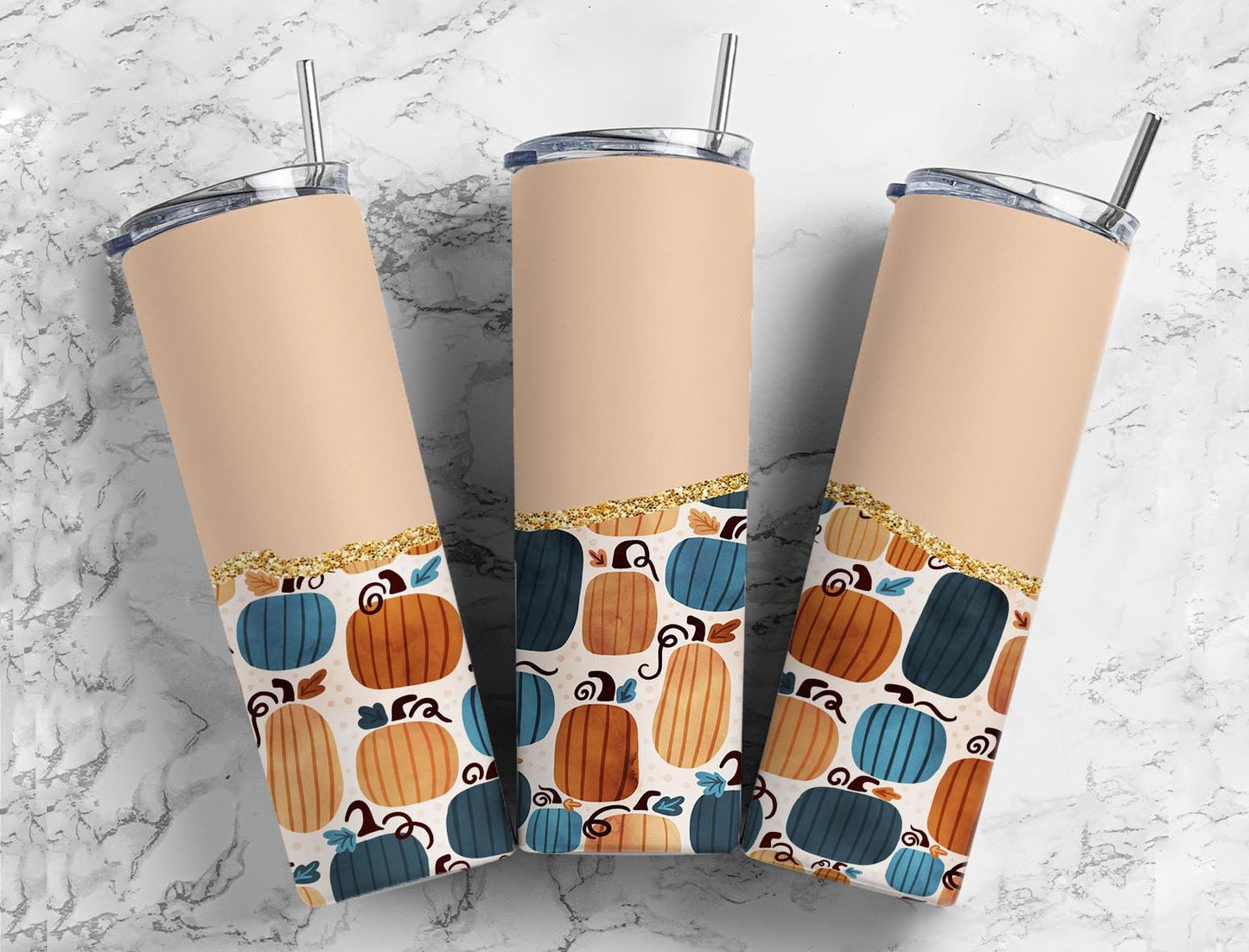 Retro Pumpkin Fall 20oz Sublimation Tumbler Designs, Smiley Face Aesthetic Floral 9.2 x 8.3” Straight Skinny Tumbler Wrap PNG1216