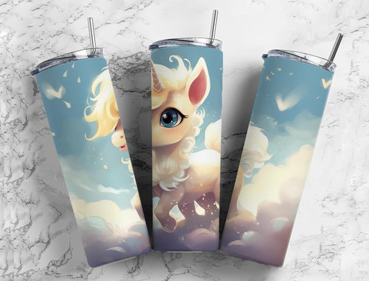 Cartoon unicorn 20oz Sublimation Tumbler Designs, baby unicorn 9.2 x 8.3” Straight Skinny Tumbler Wrap PNG