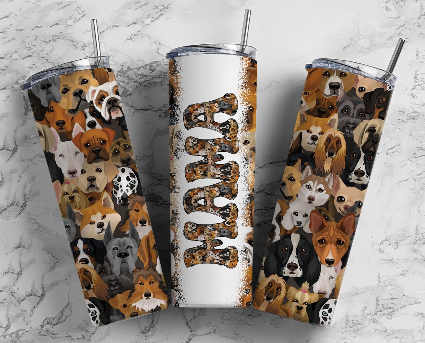 Dog Puppy Purple yellow Flower 20oz Sublimation Tumbler Designs, Retro Mama 9.2 x 8.3” Straight Skinny Tumbler Wrap PNG, Mom Tumbler