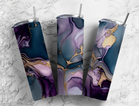 Blue and gold 20oz Sublimation Tumbler Designs, marble pattern 9.2 x 8.3” Straight Skinny Tumbler Wrap PNG