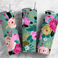 Colorful floral 20oz Sublimation Tumbler Designs, Blue and pink 9.2 x 8.3” Straight Skinny Tumbler Wrap PNG