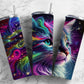 Rainbow cat 20oz Sublimation Tumbler Designs, Colorful neon 9.2 x 8.3” Straight Skinny Tumbler Wrap PNG