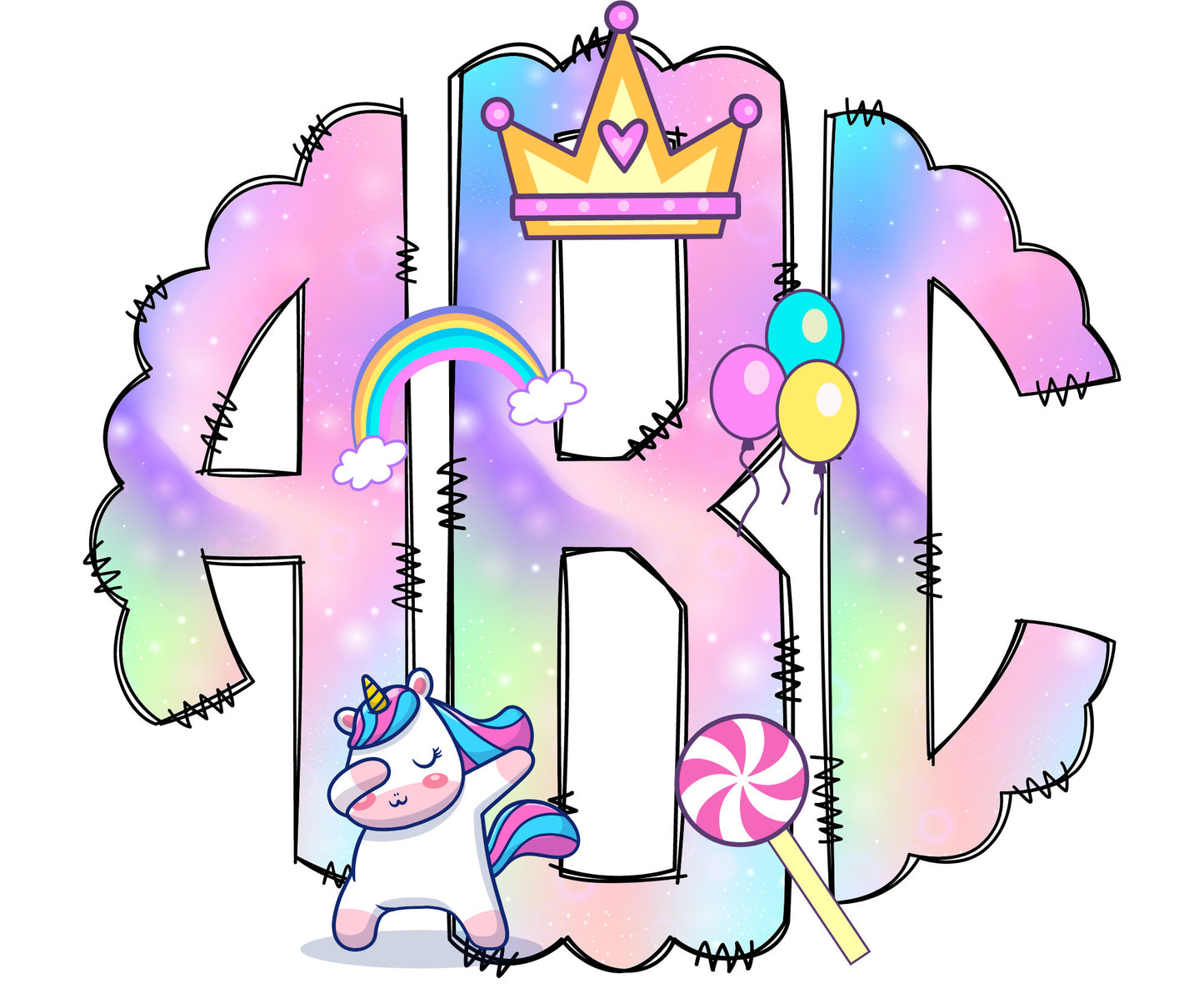 Unicorn Rainbow Monogram Letters, Cute Sublimation PNG Elements Hand Drawn Doodle Alpha Bundle, Unicorn Sublimation Font PNG (2023-04-18 11.41.32)