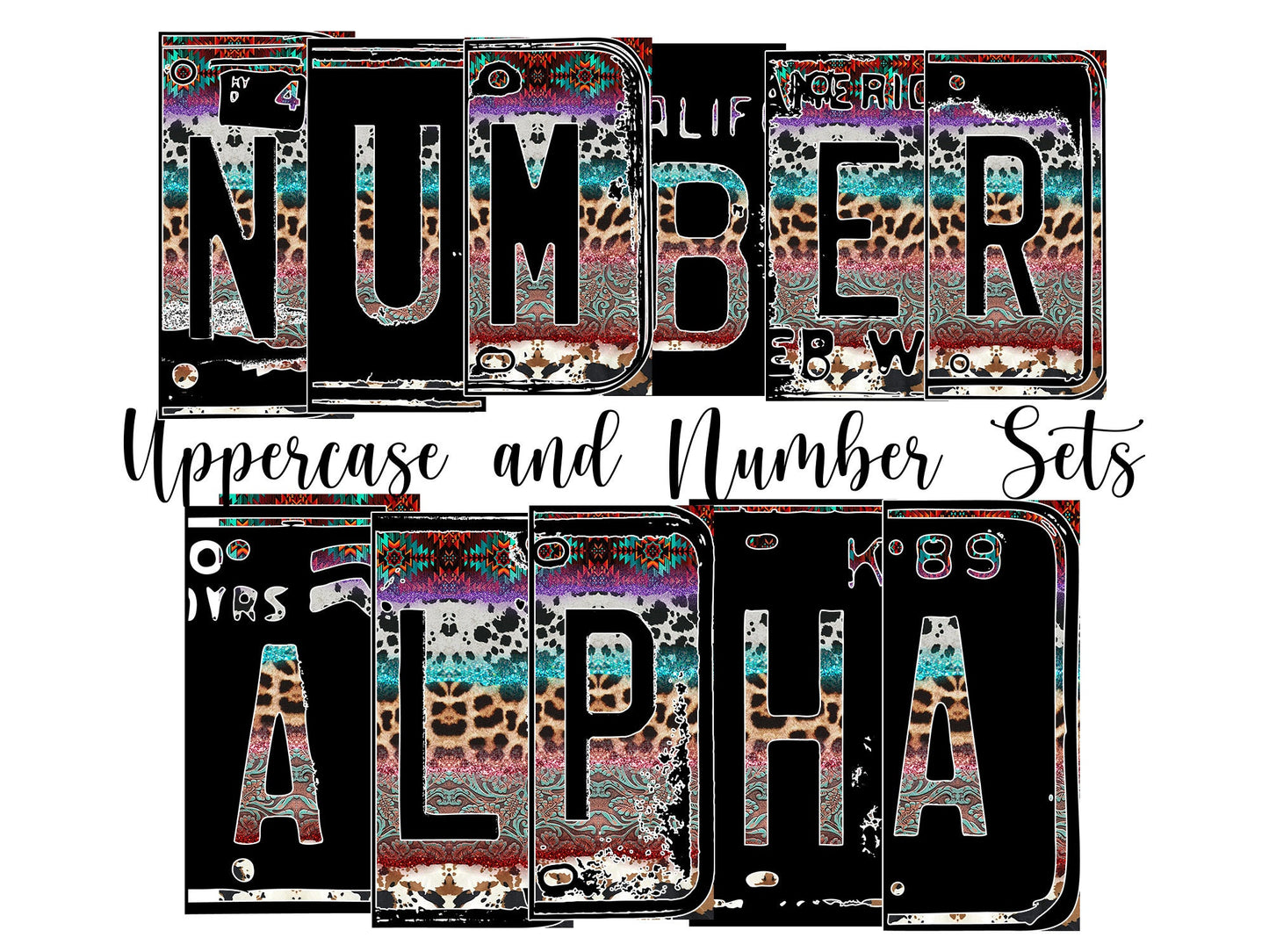 Country Serape Number Plate Alphabet Uppercase Numbers PNG, Northwest Alphabet PNG Digital Download