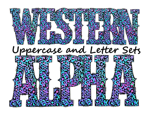 Colorful leopard print Doodle Letters Western Alphabet, Purple and blue Alphabet PNG, Entire Doodle Alphabet Uppercase and Numbers PNG