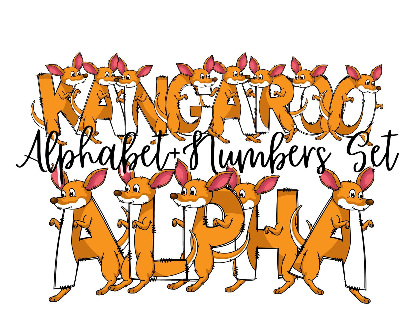 Kangaroo Doodle Letters Alphabet with Uppercase and Numbers PNG, Alphabet PNG Digital Download PNG