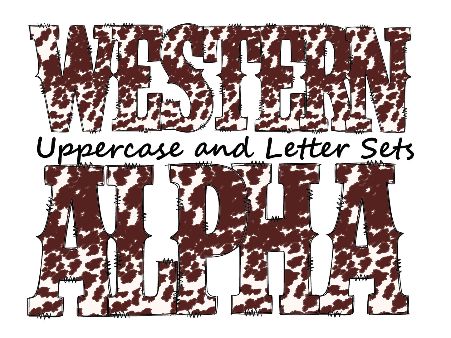 Brown cow print Doodle Letters Western Alphabet, Animal hide Alphabet PNG, Entire Doodle Alphabet Uppercase and Numbers PNG