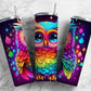 Neon Owl 20oz Sublimation Tumbler Designs, Rainbow Drops9.2 x 8.3” Straight Skinny Tumbler Wrap PNG, Sublimation Design PNG