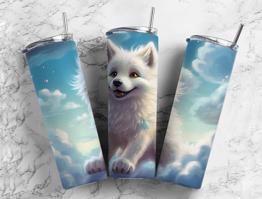 Arctic fox 20oz Sublimation Tumbler Designs, sky clouds 9.2 x 8.3” Straight Skinny Tumbler Wrap PNG