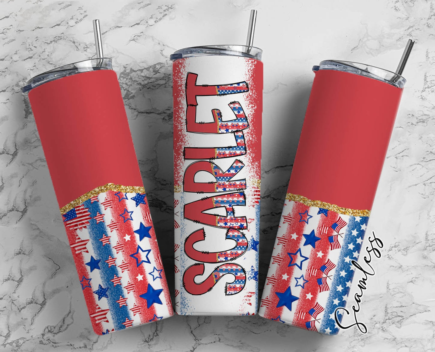 USA Flag Tumbler Wrap with Matching Doodle Letter Alphabet PNG, Aesthetic Add your Own name 20oz Tumbler, American Alpha Set PNG 101