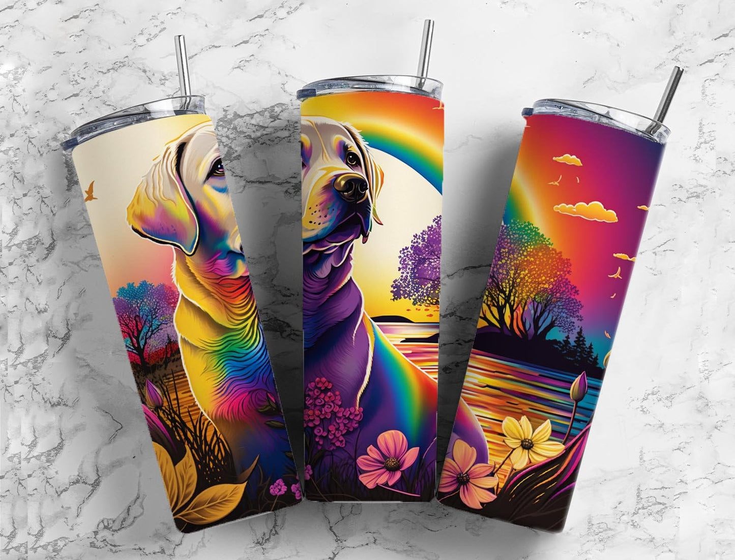 Rainbow Dog 20oz Sublimation Tumbler Designs, Kingdom Planet 9.2 x 8.3” Straight Skinny Tumbler, Tumbler Wrap PNG