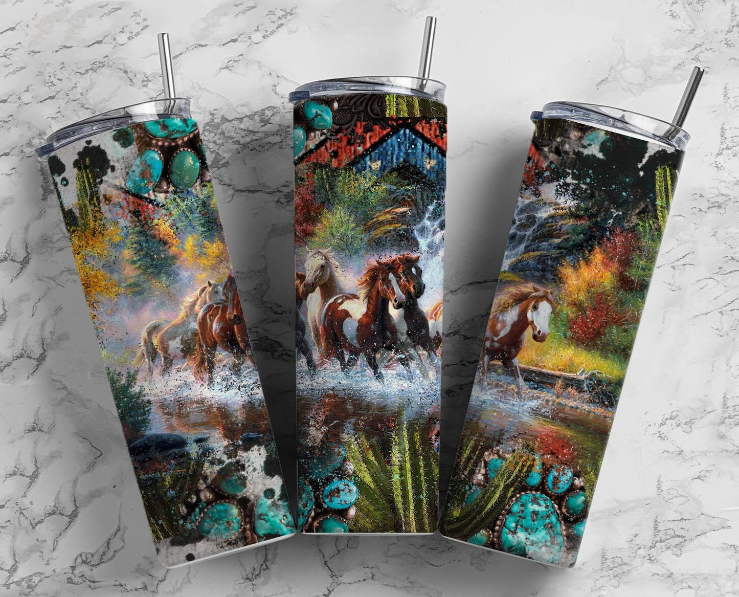 Turquoise Gem Horse 20oz Sublimation Tumbler Designs, Country Western 9.2 x 8.3” Straight Skinny Tumbler Wrap