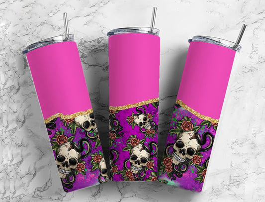 Pink Skull and Rose 20oz Sublimation Tumbler Designs, Black Rose 9.2 x 8.3” Straight Skinny Tumbler Wrap