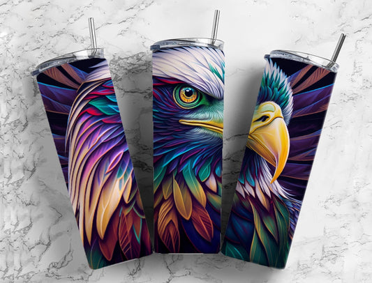 Rainbow eagle 20oz Sublimation Tumbler Designs, Colorful neon 9.2 x 8.3” Straight Skinny Tumbler Wrap PNG