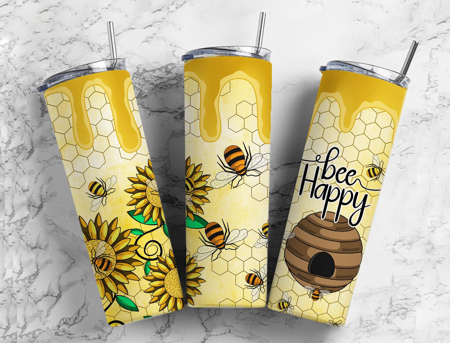 Be Happy 20oz Sublimation Tumbler Designs, Honey Bees 9.2 x 8.3”  Tumbler Png, Digital Download