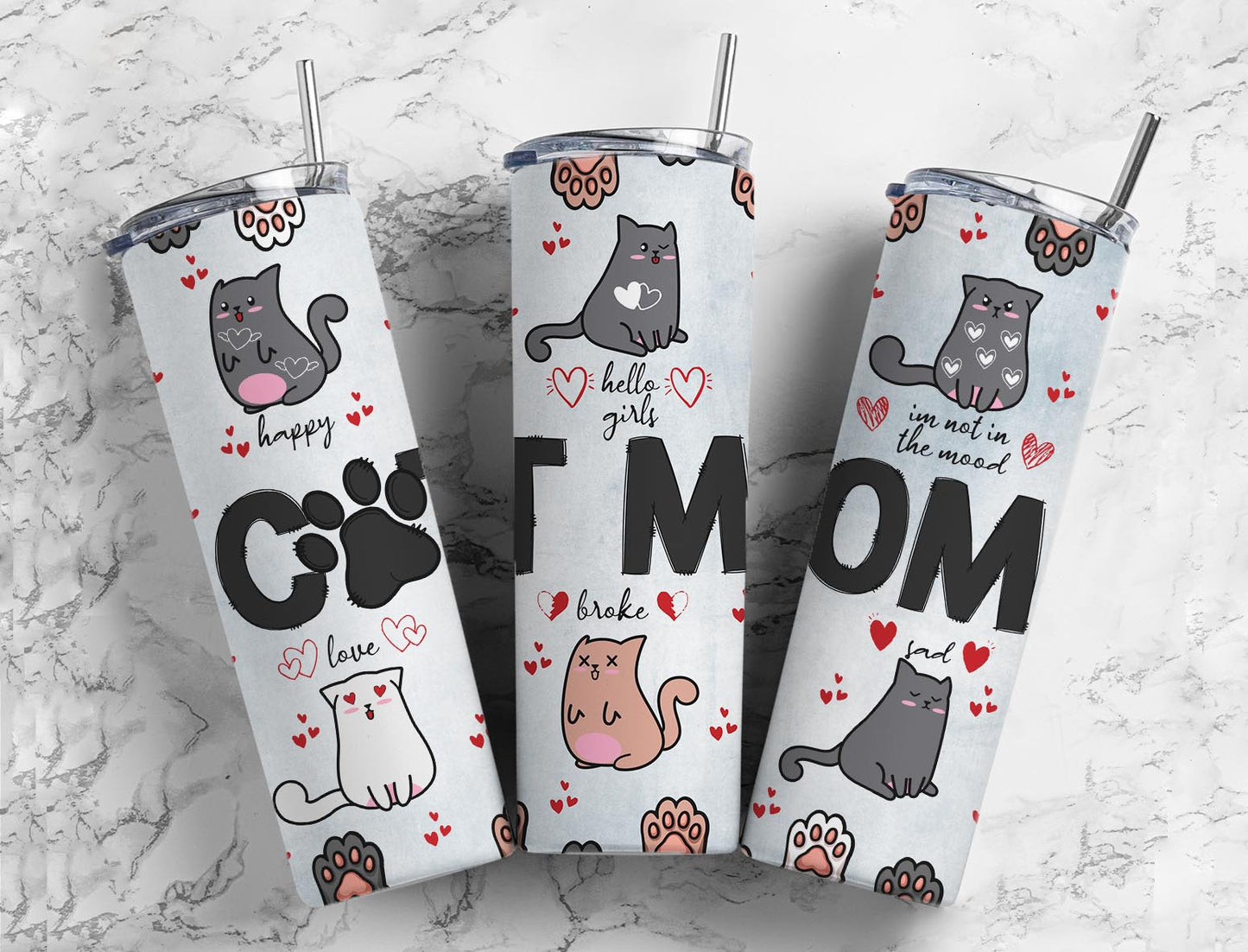 Cat Mom 20oz Sublimation Tumbler Designs, Cat Heart 9.2 x 8.3”  Tumbler Png, Digital Download