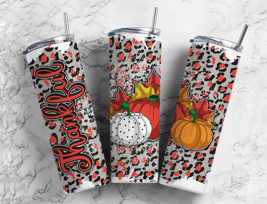 Thankful 20oz Sublimation Tumbler Designs, Leopard  Pumpkins 9.2 x 8.3”  Tumbler Png, Digital Download