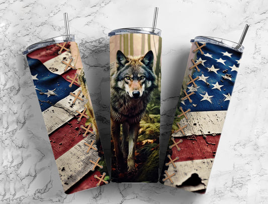 American Wolf 20oz Sublimation Tumbler Designs, Wolf Flag 9.2 x 8.3”  Tumbler Png, Digital Download