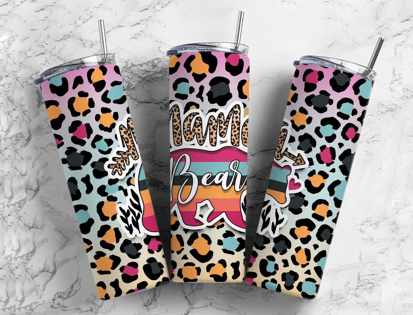 Leopard Mama Bear 20oz Sublimation Tumbler Designs, Mama 9.2 x 8.3”  Tumbler Png, Digital Download