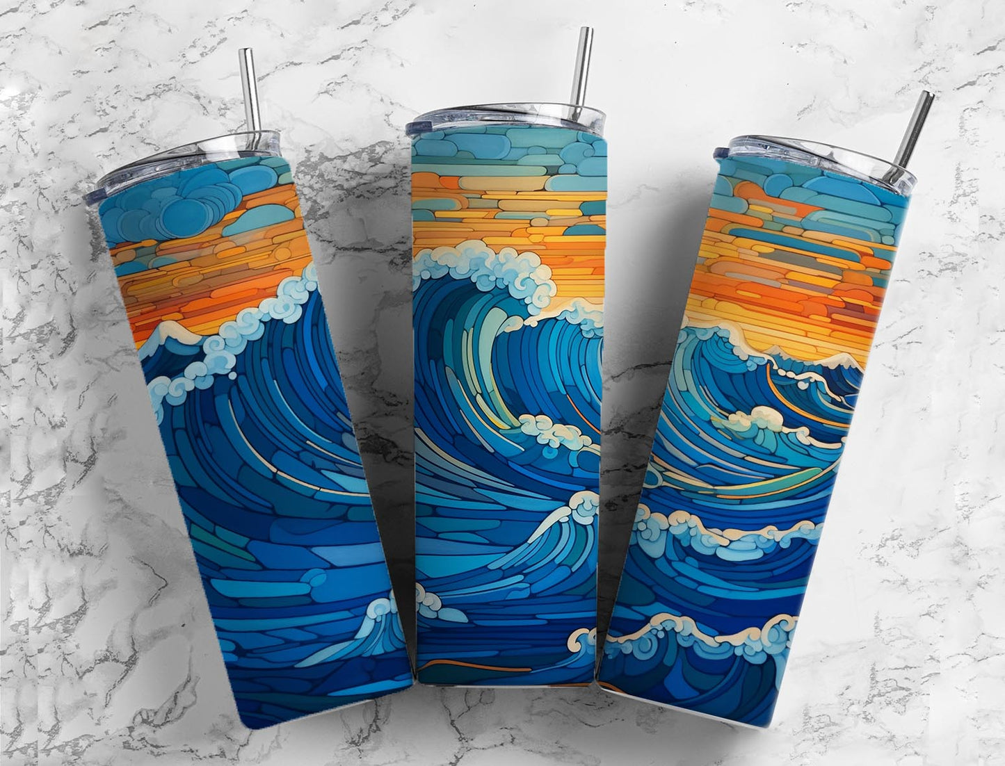 Wave Paint 20oz Sublimation Tumbler Designs, Blue Wave 9.2 x 8.3”  Tumbler Png, Digital Download