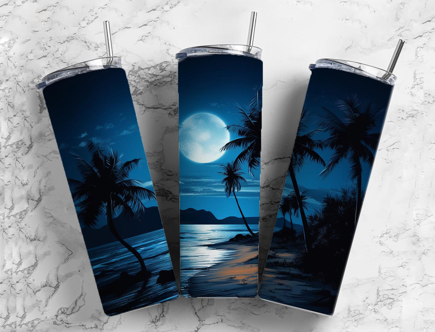 Beach Night 20oz Sublimation Tumbler Designs, Blue Sky 9.2 x 8.3”  Tumbler Png, Digital Download