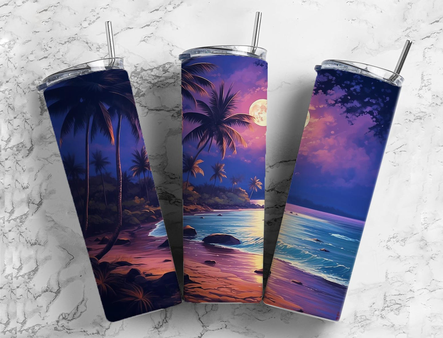 Beach Paint 20oz Sublimation Tumbler Designs, Night Paint 9.2 x 8.3”  Tumbler Png, Digital Download