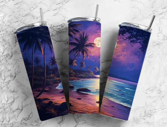 Beach Paint 20oz Sublimation Tumbler Designs, Night Paint 9.2 x 8.3”  Tumbler Png, Digital Download