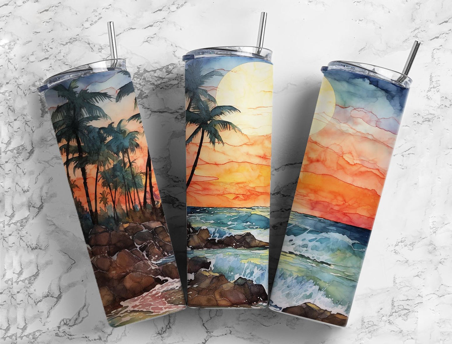 Full Moon Beach 20oz Sublimation Tumbler Designs, Moon Beach 9.2 x 8.3”  Tumbler Png, Digital Download