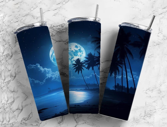 Beach Moonlight 20oz Sublimation Tumbler Designs, Blue Moon 9.2 x 8.3”  Tumbler Png, Digital Download