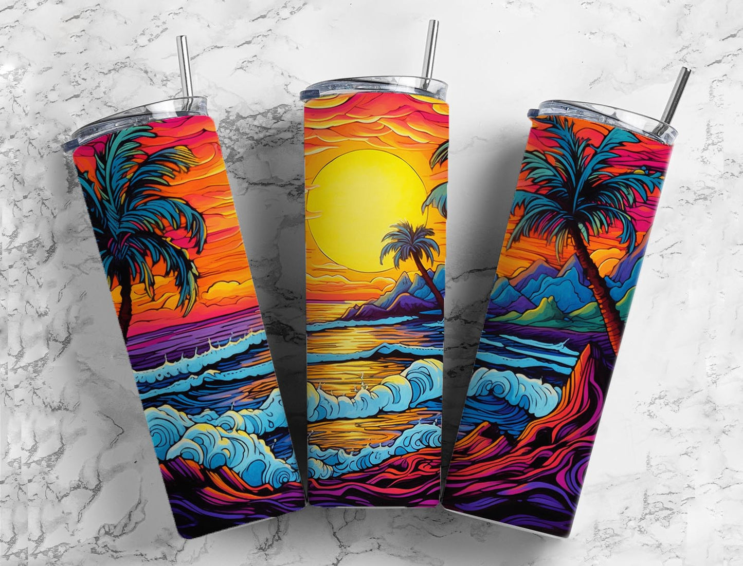 Sunset Paint  20oz Sublimation Tumbler Designs, Beach Paint 9.2 x 8.3”  Tumbler Png, Digital Download